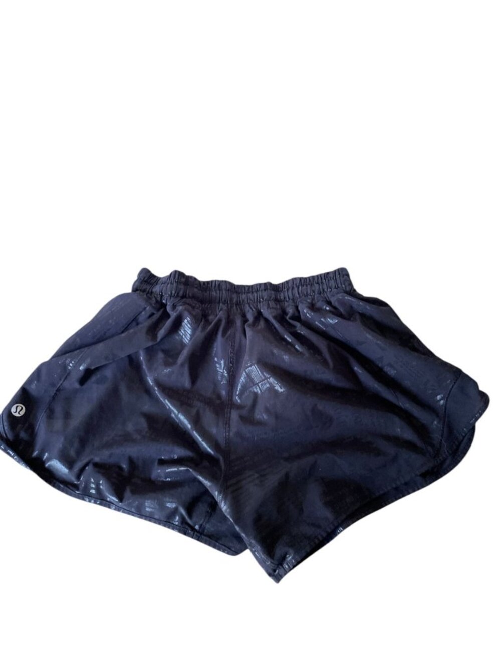 Lululemon Black Hotty Hot Shorts foil manifesto 4" Low Rise Running Gear RARE - Picture 2 of 11